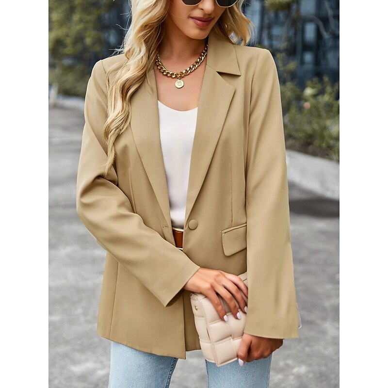 Women's Blazer Breathable Comfortable Pocket Casual Plain Office Street Casual Daily Wear Single Breasted Regular Turndown Regular Fit Long Sleeve Outerwear Black White Green Summer