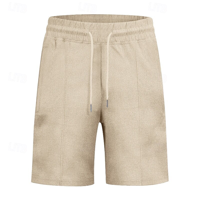 Men's Waffle Shorts Sweat Shorts Shorts Bermuda shorts Baggy Shorts Drawstring Elastic Waist Plain Comfort Sports Knee Length Outdoor Casual Daily Fashion Streetwear Black Blue Micro-elastic3