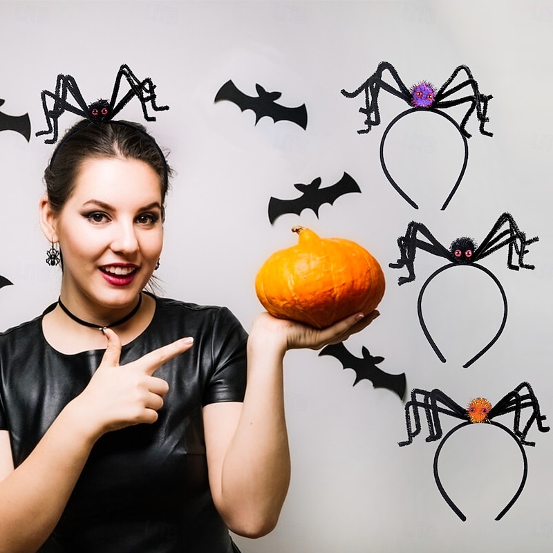 Halloween Spider Headband with Fuzzy Pom Poms, Funny Costume Hair Accessory for Party, Masquerade, Trick or Treat, Prank & Performance Prop