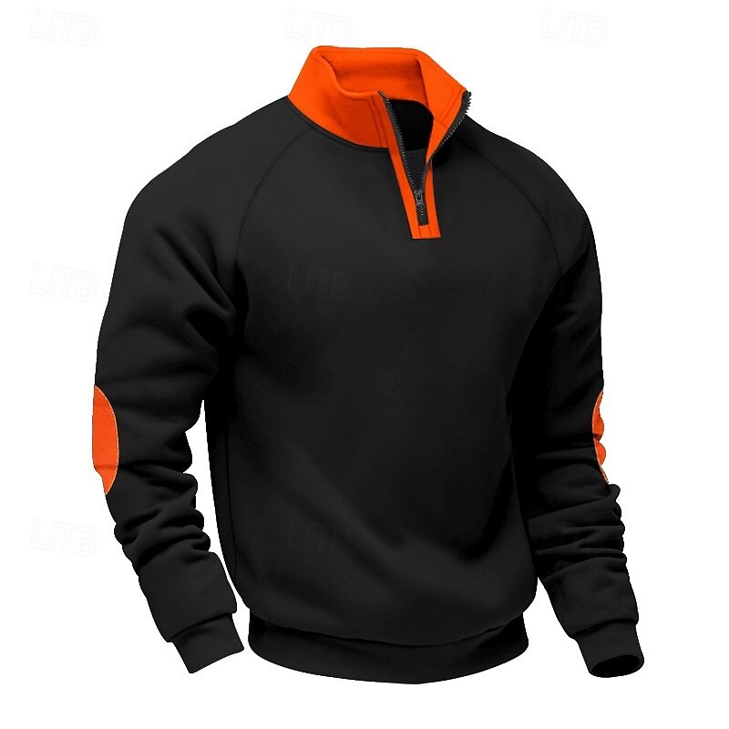 Men's Zip Up Sweatshirt Fleece Hoodie Black Navy Blue Camel Light Grey Dark Gray Standing Collar Plain Quarter Zip Sports & Outdoor Casual Daily Streetwear Cool Sportswear Spring &  Fall Clothing3