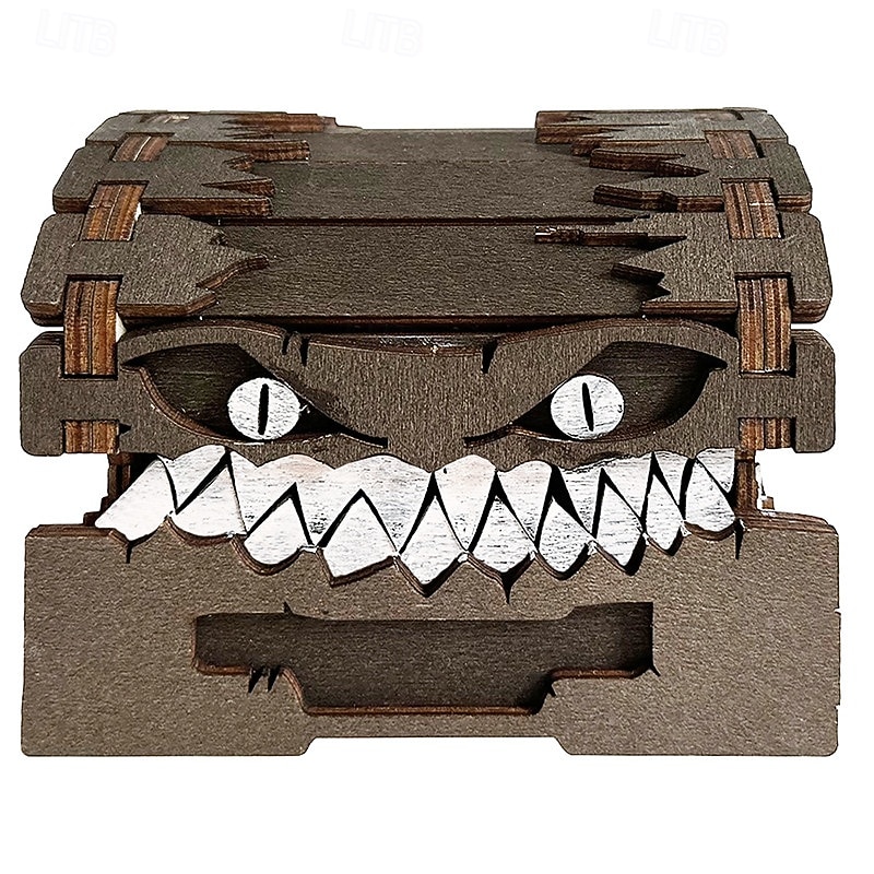 1pc Dungeons&Dragons Game Figures Wooden Mimic Figure Dnd CreativeMonsters TreasureChest Figurine Box Halloween Toy Gift2