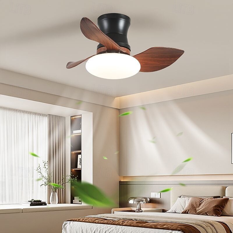 French Mid-Century Ceiling Fan Light - Smart Modern Minimalist for Bedroom/Dining/Study
