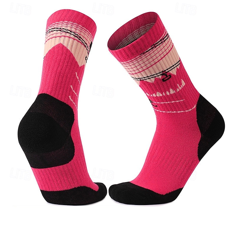 1 Pair Women's merino wool socks Hiking Socks Running Socks Sports Socks Thermal Warm Breathable Anti Blister Thick Winter Outdoor mid crew Patchwork Merino Wool Black Cream Red for Ski / Snowboard4
