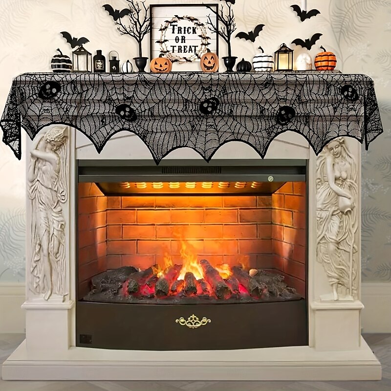 Halloween Decoration Black Lace Spider Web Fireplace Cloak Scarf Cover Festive Party Supplies