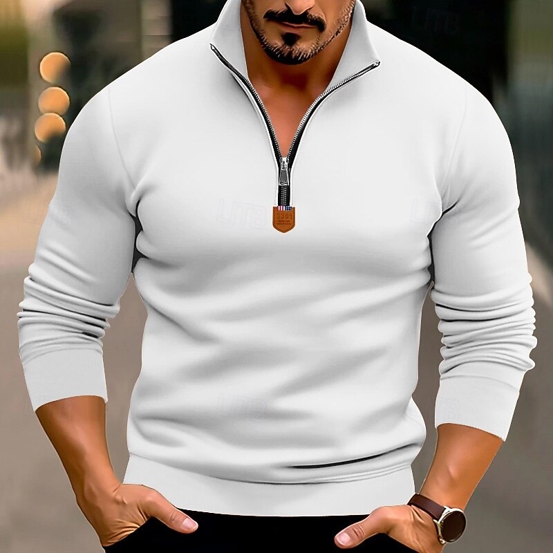 Men's Zip Sweatshirt Fleece Hoodie Apricot Black White Wine Red Standing Collar Plain Quarter Zip Sports & Outdoor Casual Daily Streetwear Cool Sportswear Fall & Winter Clothing Apparel Hoodies2