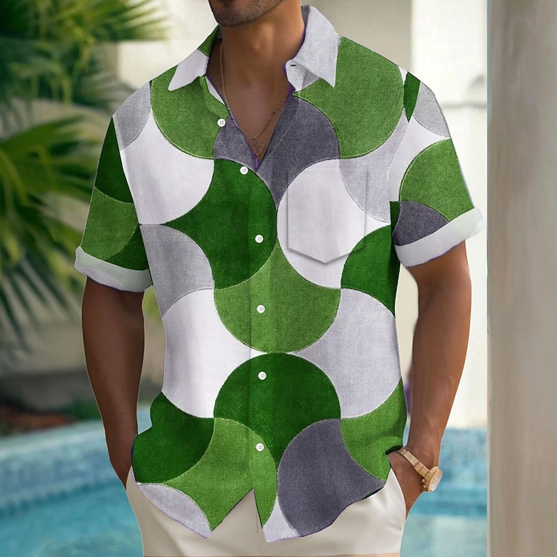 Men's Geometric Color-blocking Shirt Summer Shirt Button Up Shirt Short Sleeve Fashion Casual Outdoor Vacation Dailywear Summer Spring Turndown 3D Print Collared Shirts Front One Pocket Red Blue4