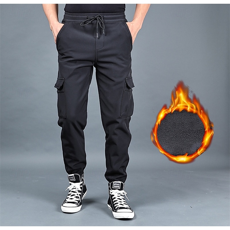 Men's Cargo Pants Hiking Pants Trousers Hiking Trousers Fleece Pants Winter Outdoor Regular Fit Waterproof Windproof Quick Dry Lightweight Pants / Trousers Pocket Elastic Waist Dark Grey Black4