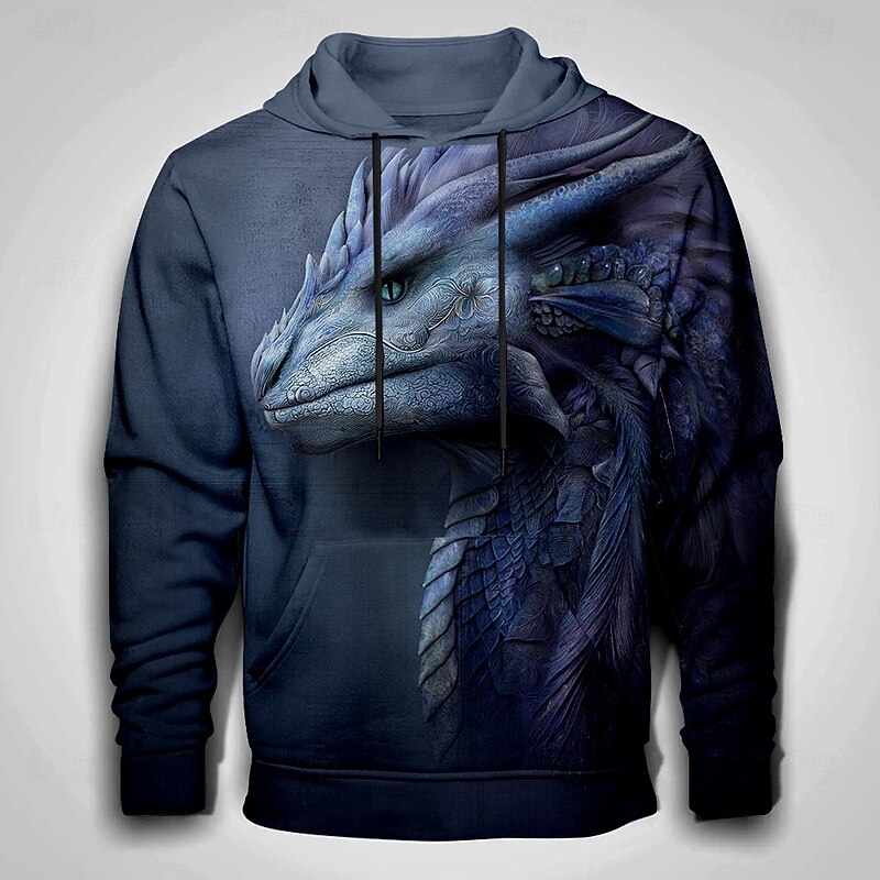 Men's Dragon 3D Hoodies Sweatshirt Cool Party Long Sleeve Crew Neck Club Streetwear Black Blue Drawstring Graphic Fall Winter Designer3