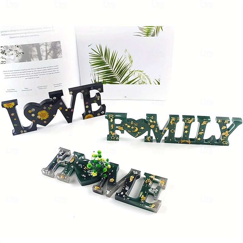 3pcs Silicone Resin Molds with Family Love Phrases Letter Word Epoxy Resin Molds for Resin Art Jewelry Home Decoration/Valentine'S Day Making DIY Handmade Sign Resin Supplie2