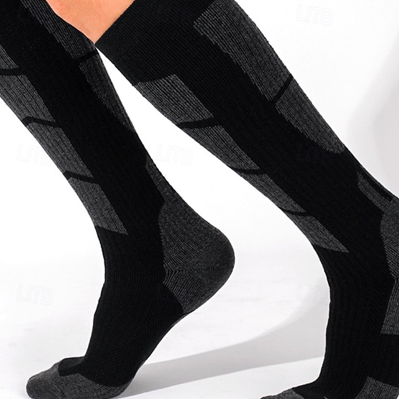 1 Pair Men's merino wool socks Running Socks Sports Socks Thermal Warm Breathable Anti Blister Thick Outdoor Over The Calf Patchwork Merino Wool Black Dark Green Green for Ski / Snowboard Running3