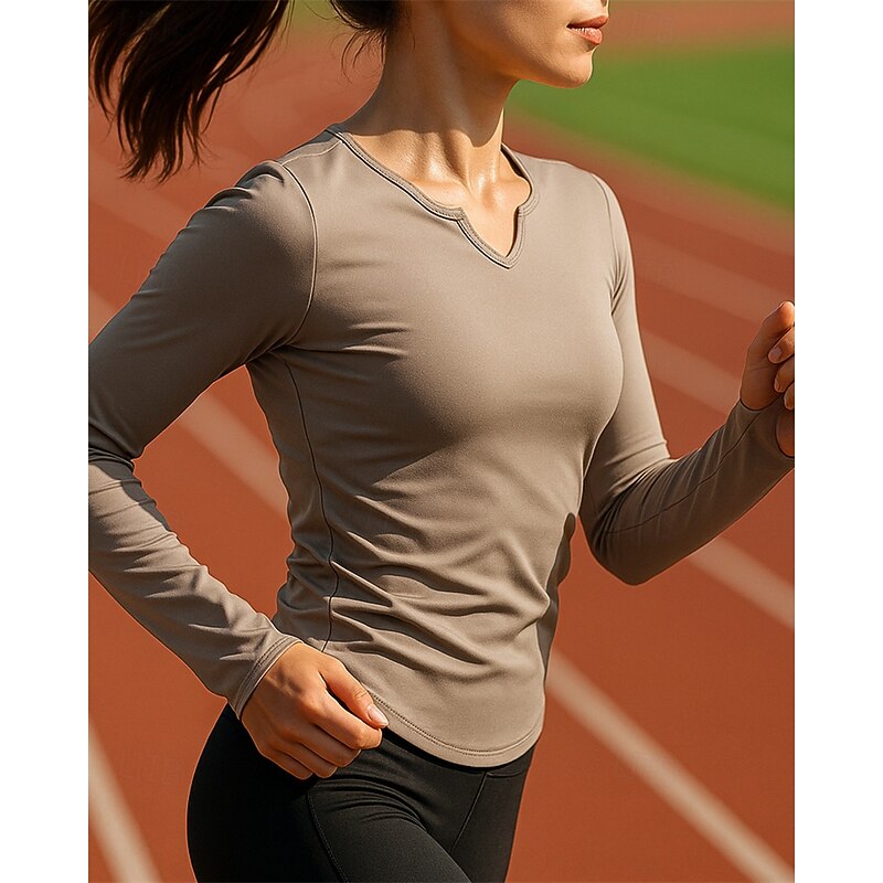 Women's Running Top Running Shirt Slim Long Sleeve Tee Tshirt V Neck Solid Colored Quick Dry Lightweight Elastic Breathable Tennis Golf Running Sportswear Activewear Black Purple Green3