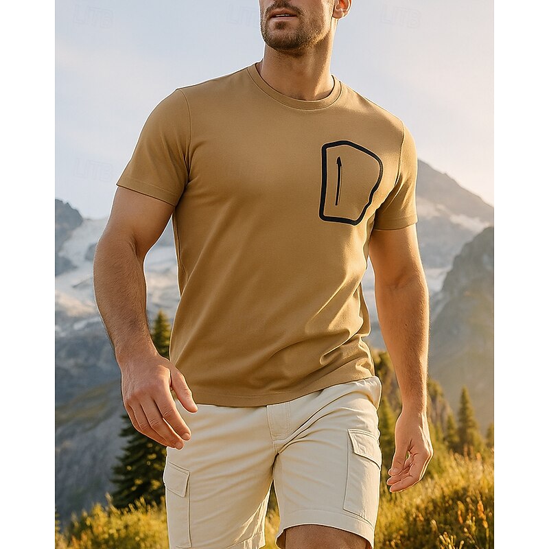 Men's T shirt Hiking Shirt Hiking top Short Sleeve Crew Neck Tee Tshirt Top Outdoor Breathable Quick Dry Lightweight Polyester Blue Apricot Grey Tennis Golf Running