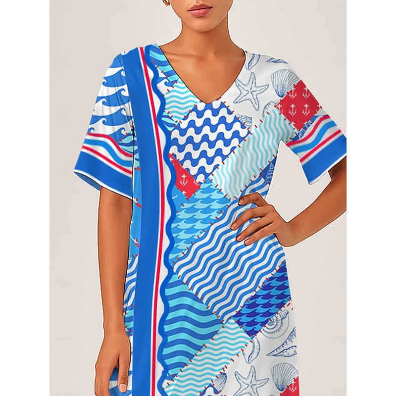 Ocean Inspired Geometric Straight-Cut Dress2