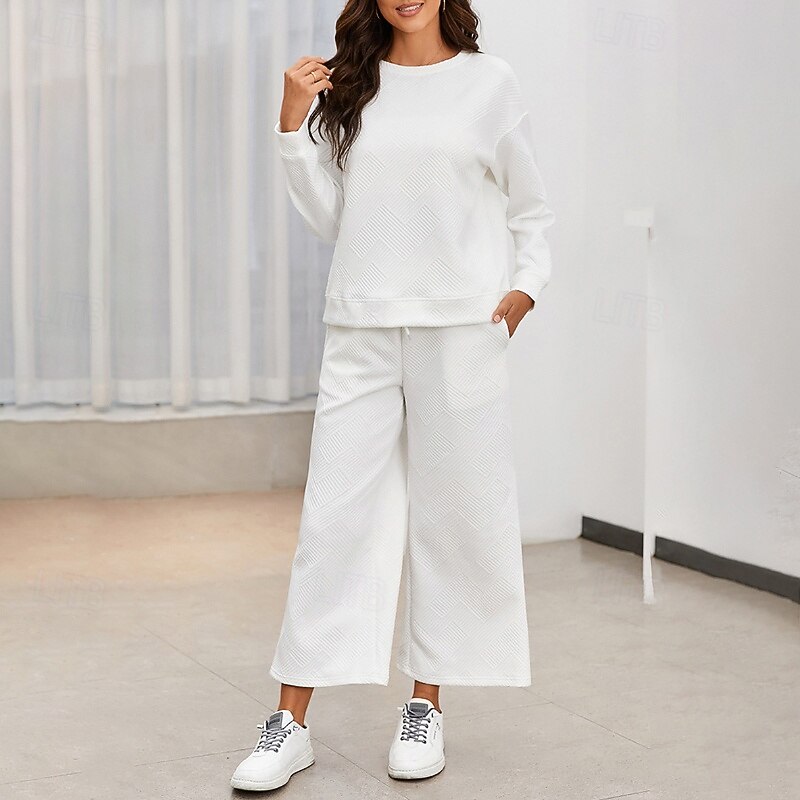 Women's Tracksuit Sweatpants Wide Leg Pants Lace Pocket Solid Colored Jacket and Sweatpants Clothing Suit Fall Black White Running Windproof Long Sleeve Sport Activewear Stretchy Regular Fit2