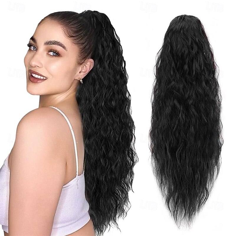 Corn Wave Drawstring Ponytail 140 Grams Natural Black Wave Ponytail Clip in Extension 22 Inches Synthetic Corn Curly Wave Ponytail for Black Women