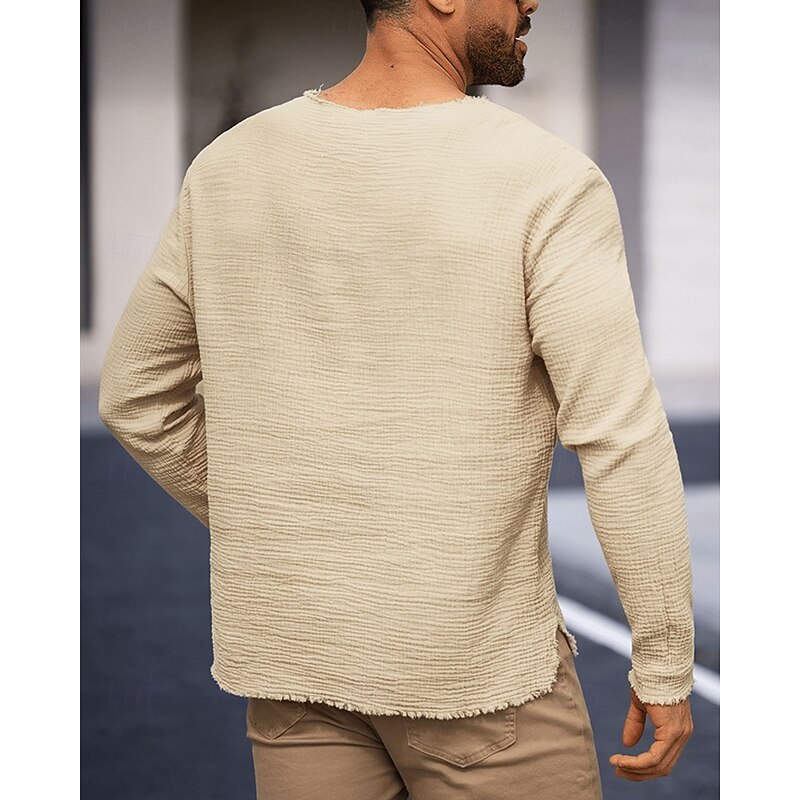 Men's T Shirt Tee Tee Top Long Sleeve Shirt Long Sleeve V Neck Summer Spring Plain Fashion Designer Basic Classic Vacation Street Going out Dark Brown Black White Top Tee for Men2