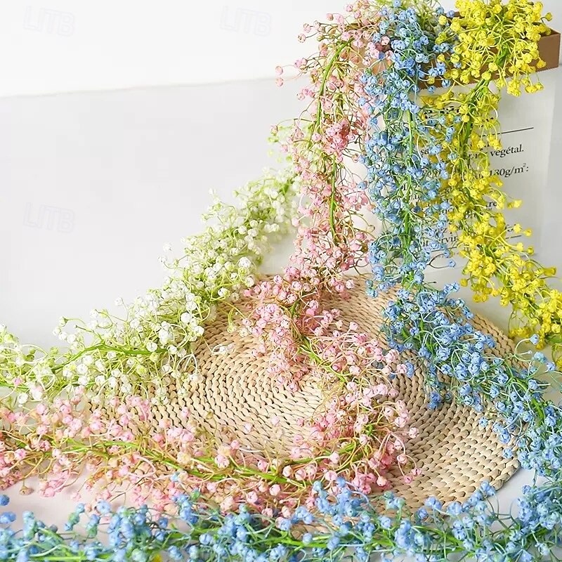 1 Bundle Artificial Hanging Vine Garland, Dense Plastic Gypsophila Wall Hanging Plant, Fake Flower Vine for Wedding Arch, Home Garden Party Decoration