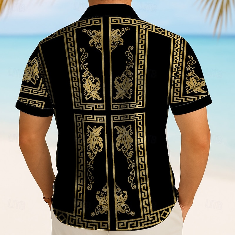 Men's Floral Print Baroque Flowers Shirt Summer Shirt Button Up Shirt Short Sleeve Vintage Retro Outdoor Vacation Dailywear Summer Spring Turndown 3D Print Collared Shirts Black2