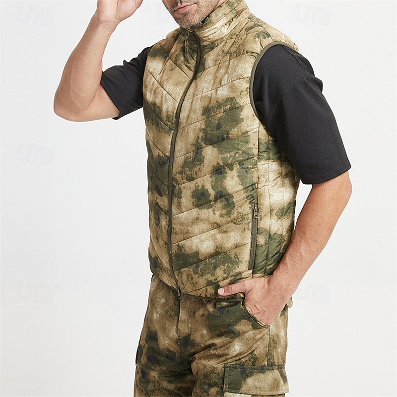 Men's Hiking Vest Quilted Puffer Vest Sleeveless Vest Outdoor Thermal Warm Lightweight Breathable Winter Zipper Polyester Camo Yellow Green+Yellow Hunting Fishing Climbing3