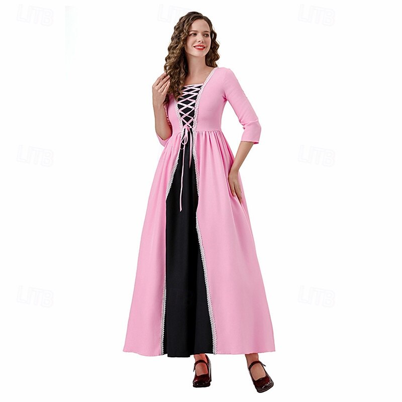 Elegant Vintage Inspired Renaissance Long Length Dress Cosplay Costume Masquerade Noblewoman Square Neck Fancy Dress Women's Halloween Masquerade Dress Party & Evening Casual Daily Adults' Dress All3