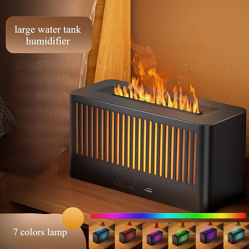 Creative Simulation Flame Humidifier Aromatherapy Machine Colorful Atmosphere Light Home Office Silent Humidification USB2