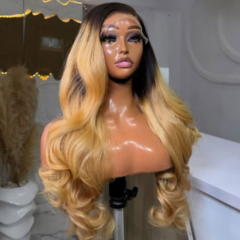 100% Virgin Remy Human Hair 5x5 Closure Wig 13x4 Lace Front Wig Brazilian Hair Wavy Human Hair Wigs with Baby Hair Ombre Honey Blonde Hair Glueless Pre-Plucked For Women2