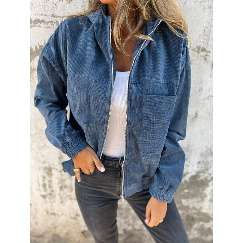 Women's Casual Jacket Hoodie Jacket Comfortable Breathable Zipper Pocket Simple Casual Plain Vacation Street Casual Daily Wear Zipper Regular Hooded Regular Fit Long Sleeve Outerwear Black White Pink3