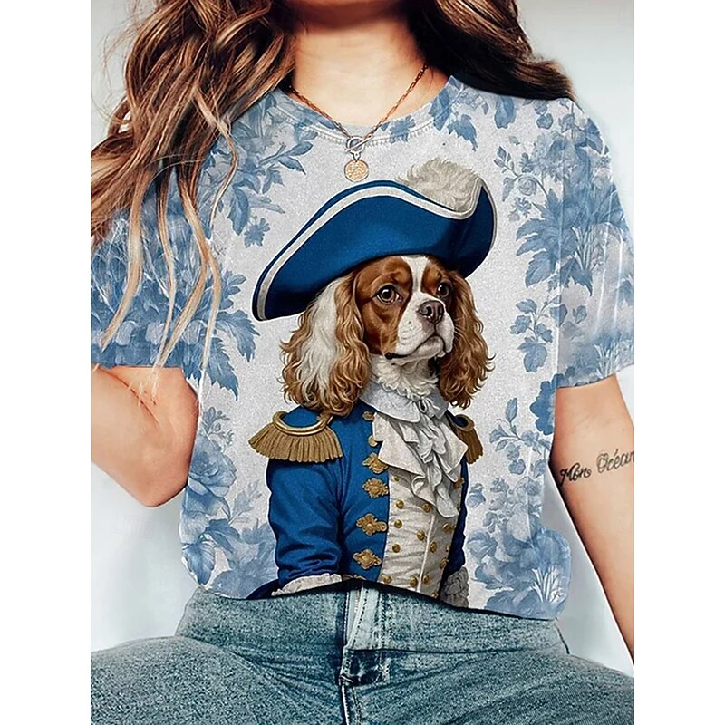 Women's T Shirt Graphic Animal Vintage Stylish Classic Short Sleeve Crew Neck Round Neck Regular Tops Daily Print White Blue Light Blue Summer3