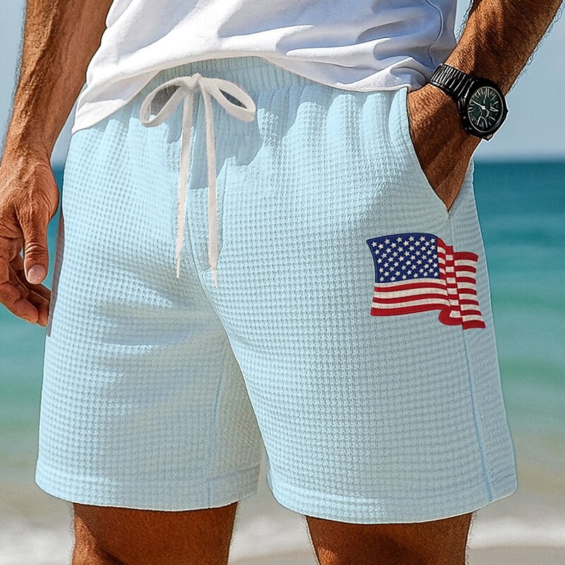 Independence Day Men's US Flag Patriotic Waffle Shorts Sweat Shorts Casual Shorts Mid Waist Fashion Casual Vacation Jogging Workout Elastic Drawstring Waist Shorts with Pockets Designer Clothing2