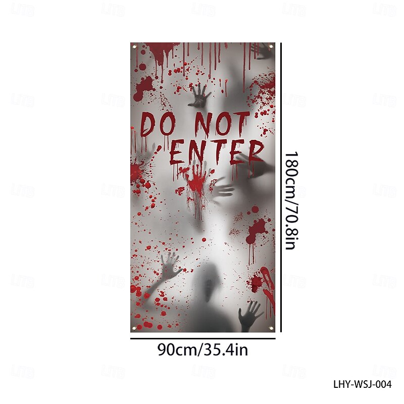 Halloween Window Door Cover, Fabric Made Halloween Window Door Decorations, Scary Bloody Handprint & Shadowy Figure for Haunted House Halloween Party Decorations4