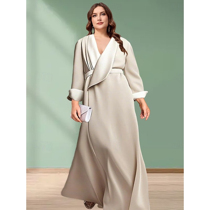 Tuxedo Dress A-Line Formal Satin Elegant Minimalist Long Sleeve Ankle Length Shawl Lapel3