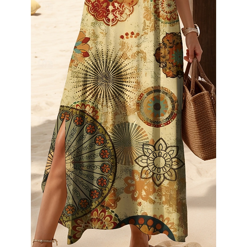 Women's Midi Dress Casual Dress Sundress A Line Dress Summer Dress Bohemia Vacation Casual Beach Loose Fit Graphic Boho Paisley Damask Short Sleeve V Neck Yellow Red Blue Purple Summer Spring Fall3