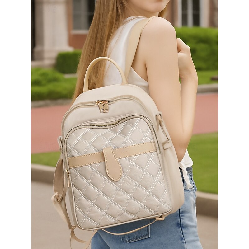 Women's Waterproof Quilted Nylon Backpack - Stylish Lightweight Casual Bag with Top Handle and Multiple Pockets for School, Work, Travel and Daily Use