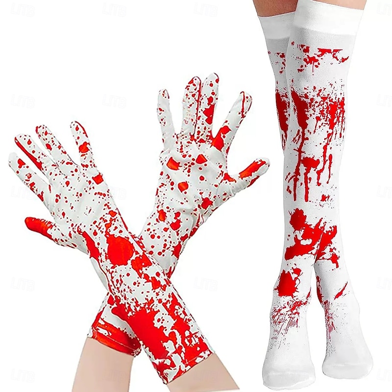 2-Piece Halloween Party Bloody Gloves and Blood Stain Socks, Perfect for Halloween Cosplay, Costume, and Spooky Party Props