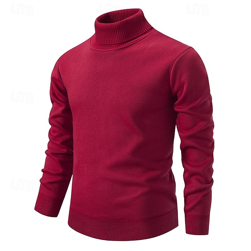 Men's Pullover Sweater Jumper Ribbed Knit Regular Tops Knitted Slim Fit Plain Turtleneck Knitwear Minimalist Casual Daily Wear Clothing Apparel Fall Winter Wine Black M L XL4