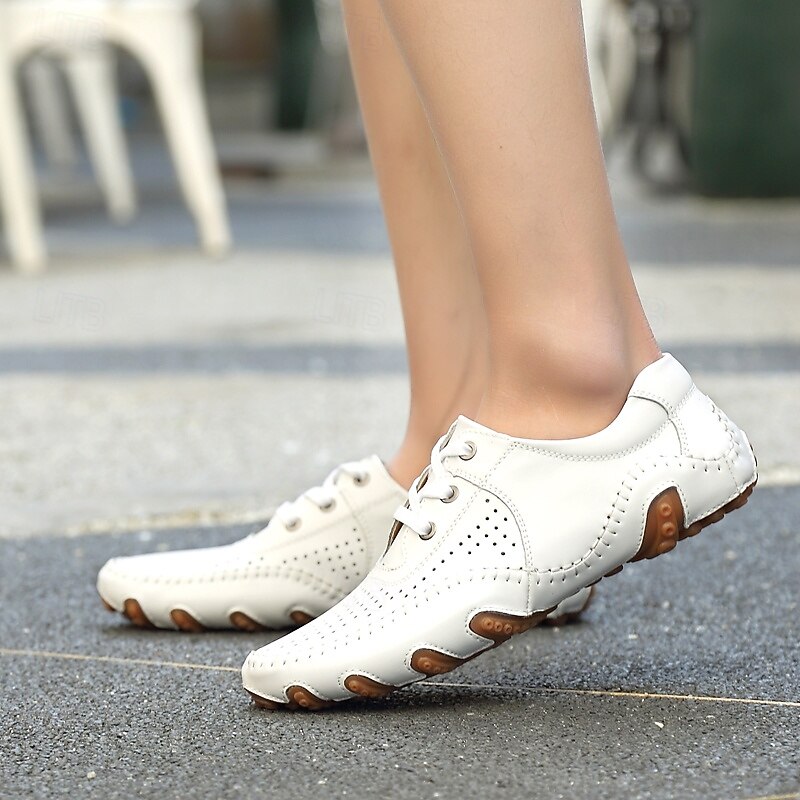 Men's White Cut-Out Breathable Walking Shoes – Soft Sole Summer Casual Loafers for Driving, Beach Vacations, City Exploring and All-Day Comfort in Hot Weather2