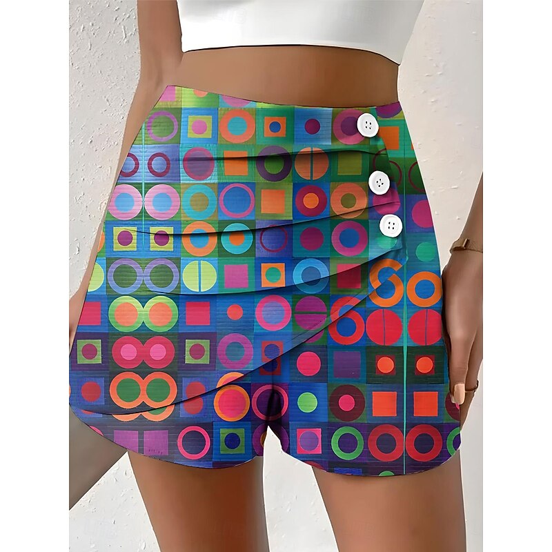 Women's Chinos Shorts Vacation Vintage Ethnic Style Short High Waist Graphic Color Block Gradient Pleated Inelastic Formal Vacation Street Yellow Pink Blue Orange Summer Spring Regular Fit