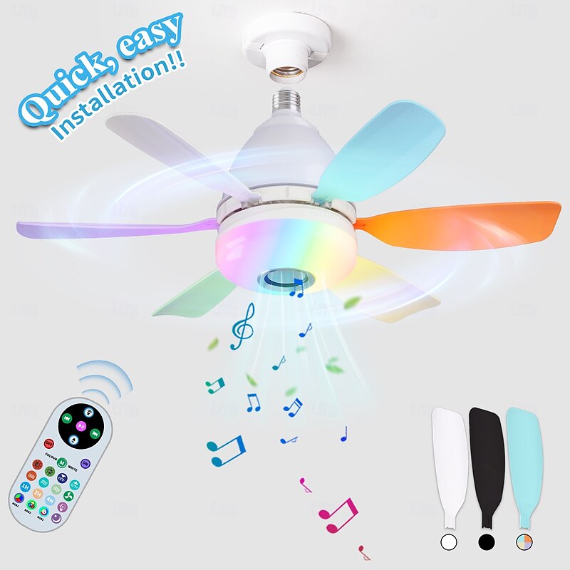 50cm Modern Ceiling Fan Light with 6 Blades, Remote Control RGB Dynamic Lighting Bluetooth Speaker 3 Speed  Color Temp Settings for Kids Bedroom, Game Room Party Decor