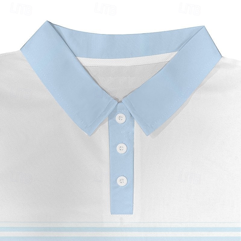 Men's Polo Button Up Polos Casual Sports Lapel Short Sleeve Fashion Basic Stripes Buttons Summer Spring Blue Green Polo4