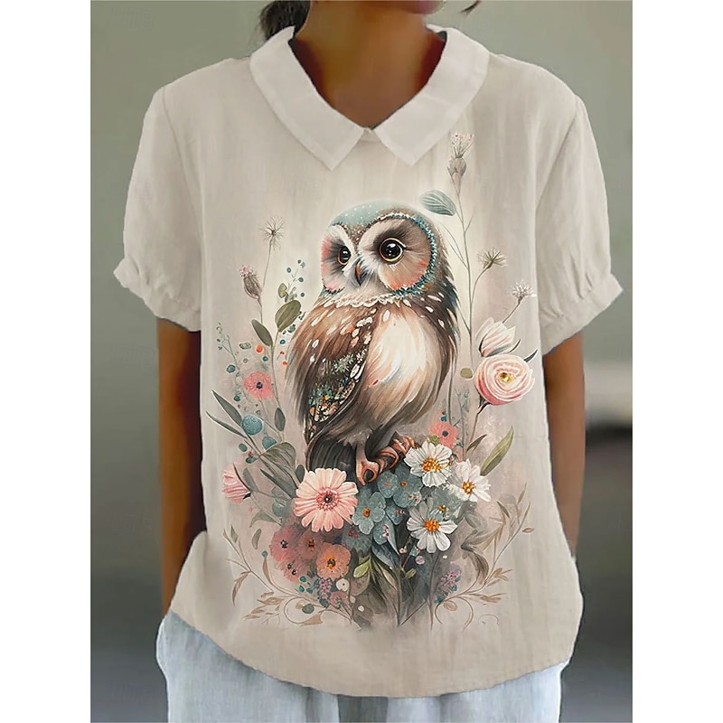 Women's Blouse Graphic Animal Daily Stylish Casual Short Sleeve Shirt Collar Regular Tops Work Daily Holiday Print White Yellow Blue Green Beige Summer Spring3