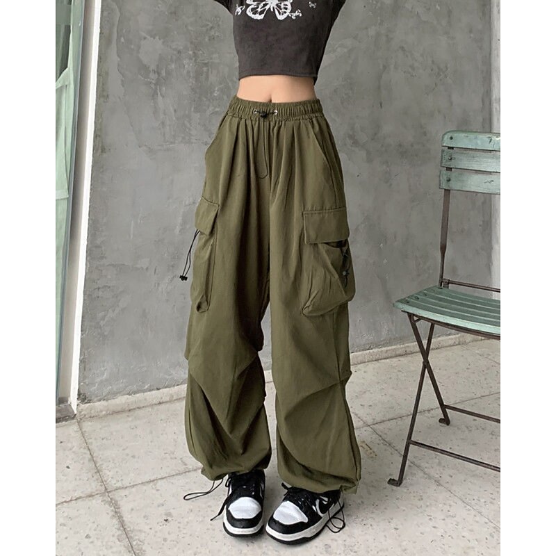 Women's Cargo Pants Slacks Streetwear Casual Full Length Natural Plain Pocket Elastic Drawstring Design Comfy Outdoor Comfortable Outdoor Street Magenta Wine Apricot Grey Fall Regular Fit