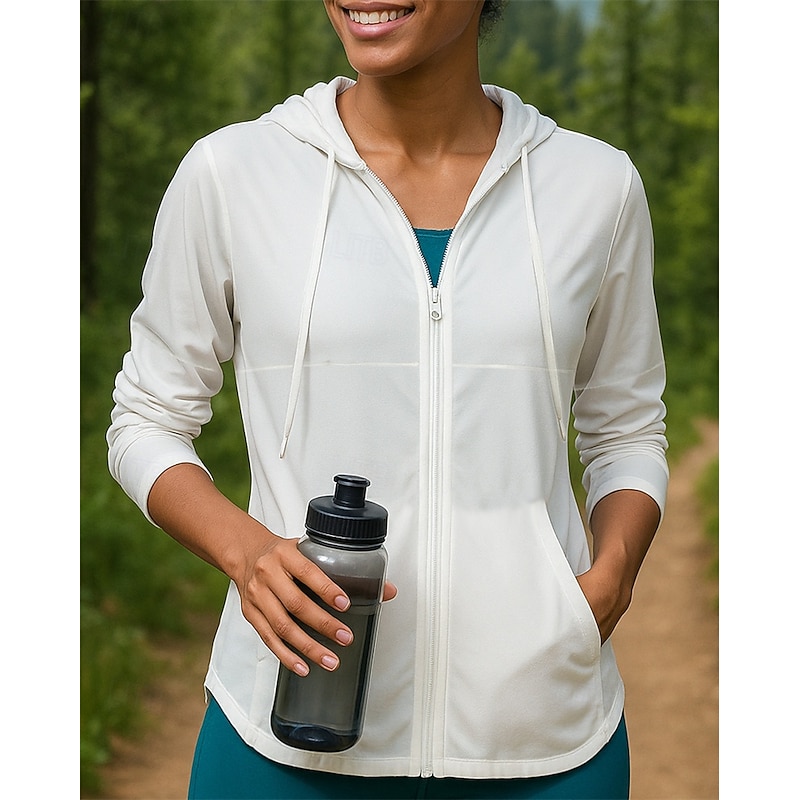 Women's Outdoor Jacket Hiking Jacket Outdoor Sun Protection Breathable Quick Dry Lightweight Hiking Outfits Hiking Clothes Spring Autumn / Fall Jacket Tennis Golf Running Solid Color White Pink Green