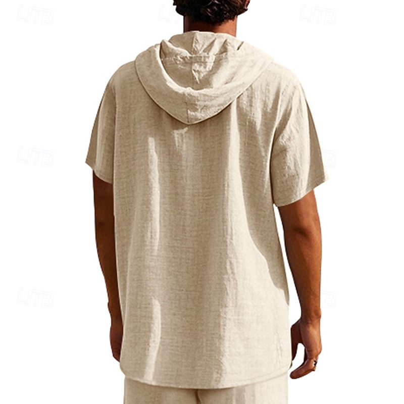 Men's T Shirt Henley Shirt Tee Short Sleeve Shirt Short Sleeve Hooded Summer Spring Plain Fashion Designer Basic Buttons Vacation Street Going out Black White Yellow Top Tee for Men3