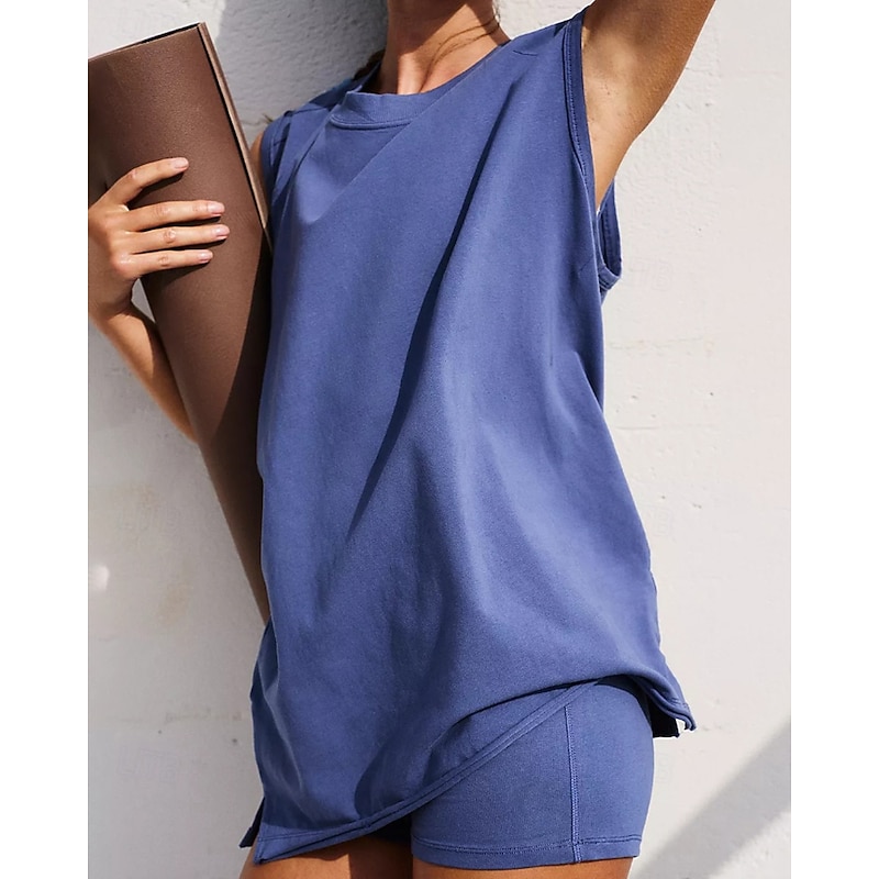 Women's Sport Set Sports Tank Top Sports Top Sleeveless Top Athleisure Solid Colored Wick Moisture Tennis Golf Running Sportswear Activewear Black Army Green Dark Navy2