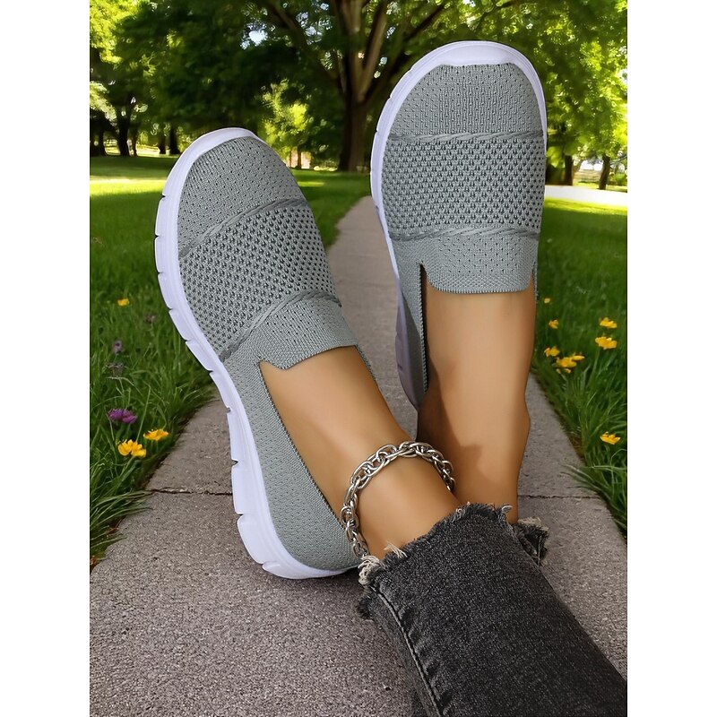 Women's Gray Flyknit Slip-On Sneakers – Everyday Trainers for Walking, Running Errands and Park Leisure4