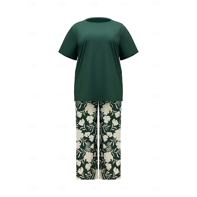 Women's Fashion Streetwear Daily Pants Sets Short Sleeve Crew Neck Floral Graphic Print Casual Daily Black Blue Orange Summer Regular Fit3