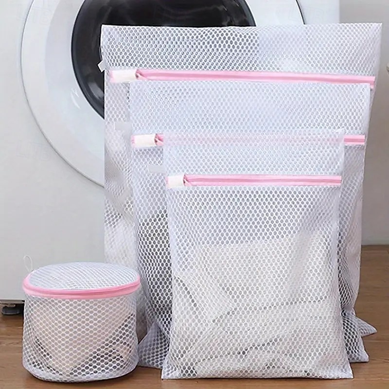 4pcs Durable Zippered Laundry Mesh Bags, Protective Washing Bags for Delicates, Underwear, Clothes, Compatible with Washing Machines