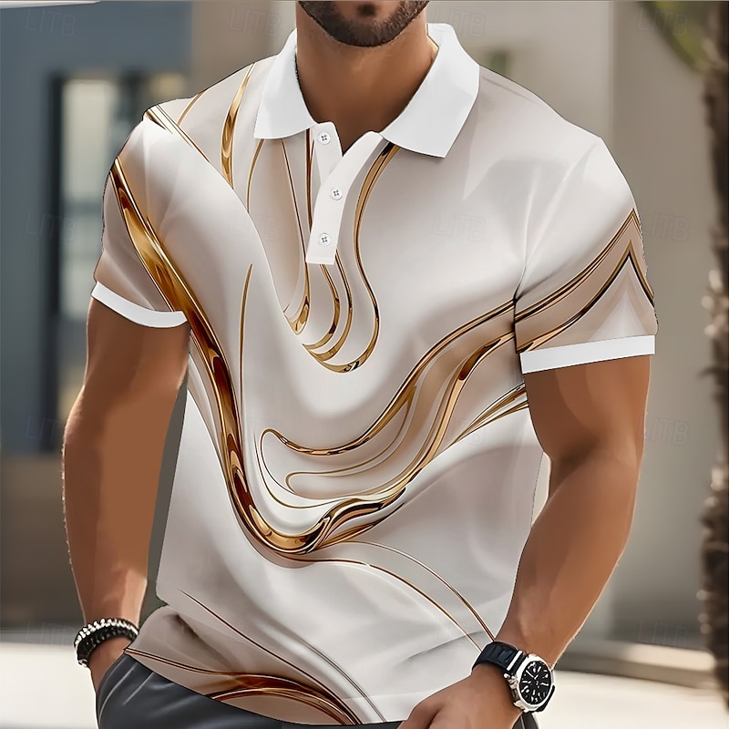 Men's Abstract Geometic Polo Short Sleeve Polo Shirts Lapel Business Casual Business Athleisure Daily Wear 3D Print Buttons Summer Yellow Pink Blue
