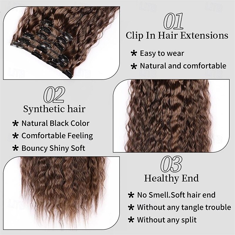 Brown Clip in Hair Extensions 6PCS Hair Extensions 22 Long Curly Wavy Synthetic hair extensions Natural Thick Deep Wave Hairpieces4