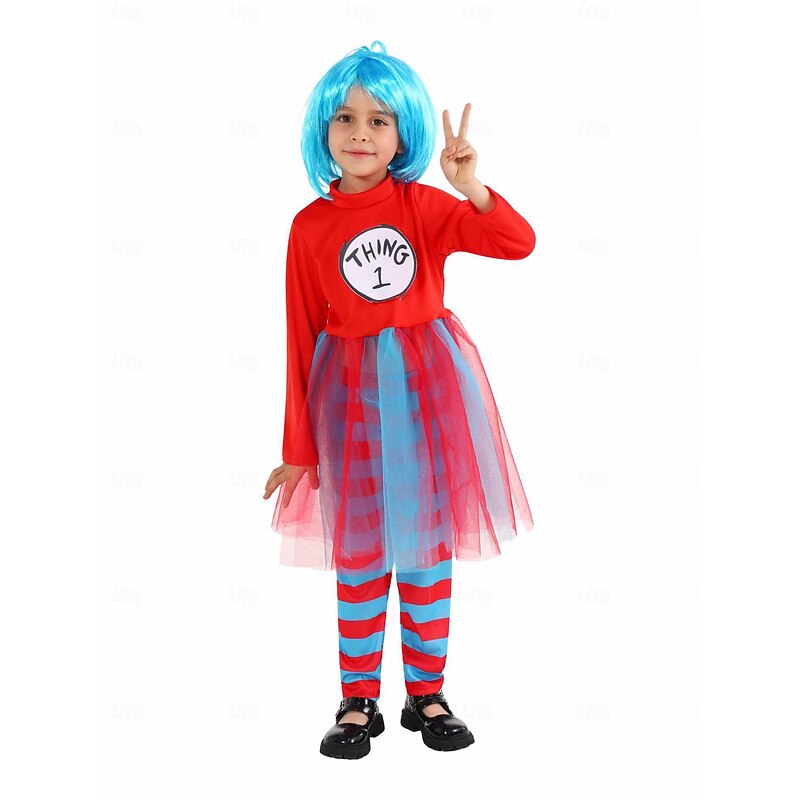 The Cat in the Hat Thing 1 Thing 2 Costume Tutu Storybook Characters Cartoon Movie Cosplay for Girls' Kid's Halloween Carnival World Book Day Performance Educational Dress Up School Event Dress Up4